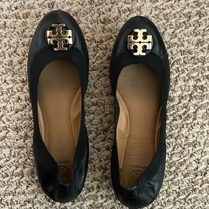 Tory Burch Black and Gold Size 7.5 Ballet Flats